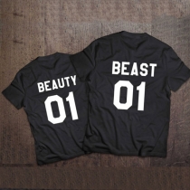 Fashion Letters Printed Short Sleeve Round Neck Couple T-shirt 