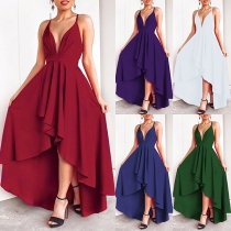 Sexy Backless Deep V-neck High-low Hem Sling Party Dress