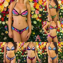 Sexy Colorful Printed Halter Bikini Set 
