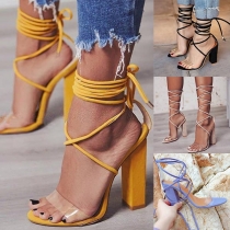 Fashion Thick High-heeled Open Toe Lace-up Sandals 