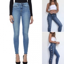 Fashion High Waist Keyhole Skinny Jeans 