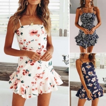 Fashion Boat-neck Sleeveless Printed Pattern Slim Fit Over-hip Dress