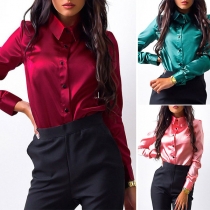 Sexy Solid Color Lapel Long Sleeve Single-breasted Slim Fit Shirt