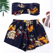 Sexy Printed Bandeau Top + Shorts Two-piece Set 