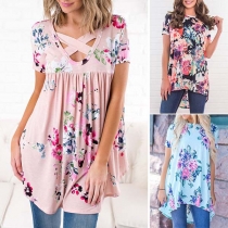 Fashion Short Sleeve Round Neck Printed T-shirt 