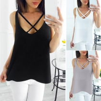 Fashion Solid Color Crossover Tank Top 