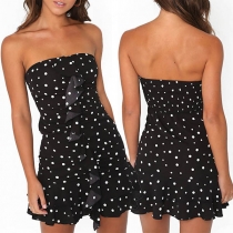 Sexy Strapless Dots Printed Ruffle Dress