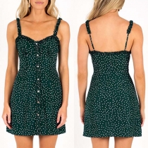 Sexy Backless V-neck Single-breasted Dots Printed Sling Dress