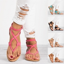 Fashion Solid Color Flat-heeled Lace-up Anti-slip sandal