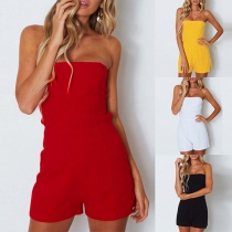 Sexy Backless Strapless High Waist Solid Color Slim Fit Romper 