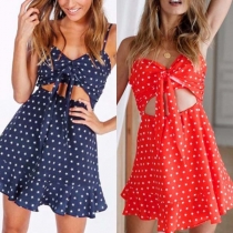 Sexy Backless High Waist Dots Printed Sling Dress