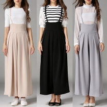 Fashion Solid Color High Waist Detachable Sling Wide-leg Pants