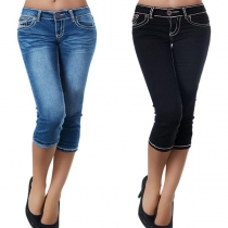 Fashion Low-waist Slim Fit Denim Capri Pants 