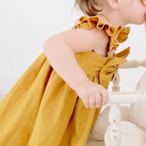 Sweet Solid Color Lotus Spliced with Bowknot Ruffle Hemline Baby's Dress