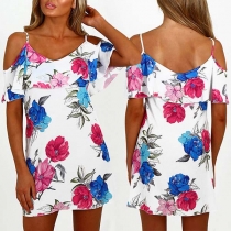 Sexy Contrast Color Off-shoulder Printed Pattern Over-hip Dress