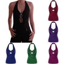Sexy Backless Cowl Neck Solid Color Sleevleess Halter Top 