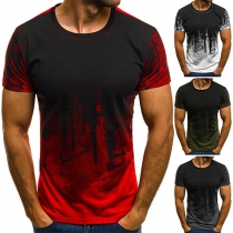 Fashion Color Gradient Printed Short Sleeve Round Neck Men's T-shirt