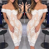 Sexy Off-shoulder Boat Neck Slim Fit Lace Spliced Party Dress