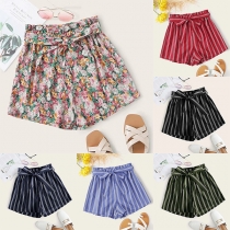 Sexy Contrast Color Striped with Waistband Slim Fit Casual Shorts