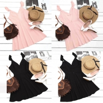 Sexy Backless V-neck Solid Color Sling Dress