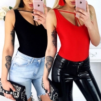 Fashion Solid Color Sleeveless Round Neck Slim Fit T-shirt 