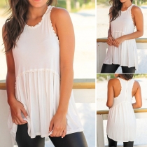 Fashion Solid Color Sleeveless Round Neck Loose Top 