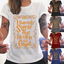 Casual Style Short Sleeve Round Neck Legtters Printed T-shirt