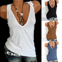 Sexy Deep V-neck Solid Color Sleeveless Slim Fit Shirt