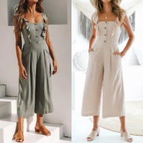 Fashion Slimg Lotus Spliced Solid Color Sleeveless Over-hip Loose Jumpsuit