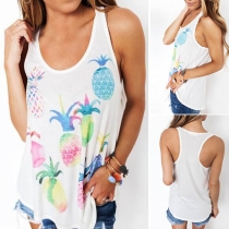 Fashion Pineapple Printed Round Neck Loose Tank Top 