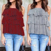 Sexy Backless Ruffle Plaid Sling Top 