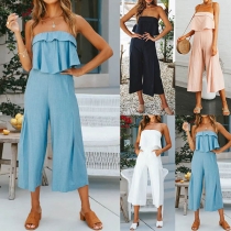Sexy Strapless High Waist Solid Color Jumpsuit 