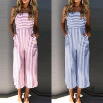 Sexy Boat-neck Off-shoulder Sleeveless Backless Striped Bowknot Jumpsuit