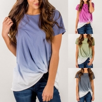 Fashion Round-neck Short Sleeve Gradient Color Shirt