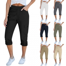 Fashion Solid Color Low-waist Slim Fit Capri Pants