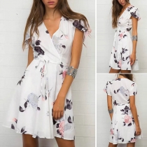 Sexy V-neck Short Sleeve Printed Dress