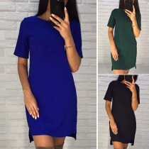 Simple Style Short Sleeve Round Neck Solid Color Dress