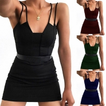 Sexy Backless V-neck Solid Color Slim Fit Sling Dress