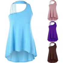 Sexy Backless High-low Hem Solid Color Halter Top 