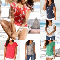 Fashion Short Sleeve Round Neck Star Printed Casual T-shirt 