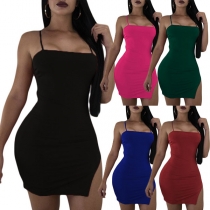 Sexy Backless Side-slit Hem Solid Color Sling Tight Dress