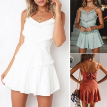 Sexy Backless V-neck Lace Spliced Tassel Sling Dress