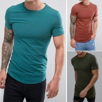 Fashion Solid Color Short Sleeve Round Neck Men's Casual T-shirt 