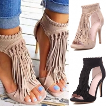 Fashion High-heeled Peep Toe Tassel Sandals 