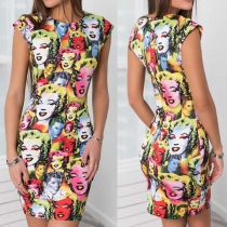 Fashion Sleeveless Round Neck Printed Tight Dress