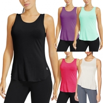 Sexy Backless Sleeveless Round Neck Solid Color Tank Top