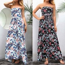 Sexy Strapless High Waist Printed Maxi Dress