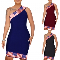 Sexy One-shooulder Sleeveless Irregular Hem Printed Dress