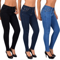 Fashion Solid Color Low-waist Skinny Jeans 