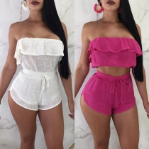 Sexy Ruffle Strapless Top + Shorts Two-piece Set 